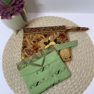 Handmade 1-green & 1-brown pattern accessory bags